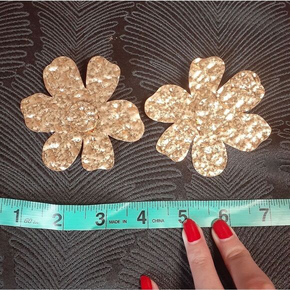 Zara Nwot Goldtone Floral Maxi Statement Earrings - Picture 6 of 12
